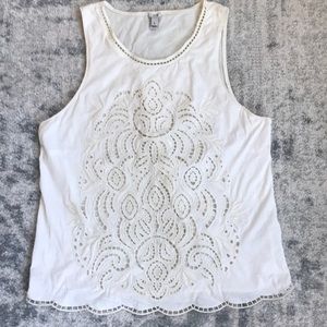 J.Crew Embroidery Crochet ivory tank Small